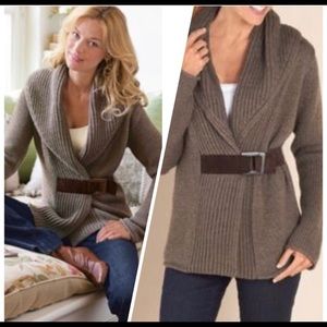 Soft Surroundings Brown Country Sweater Belted